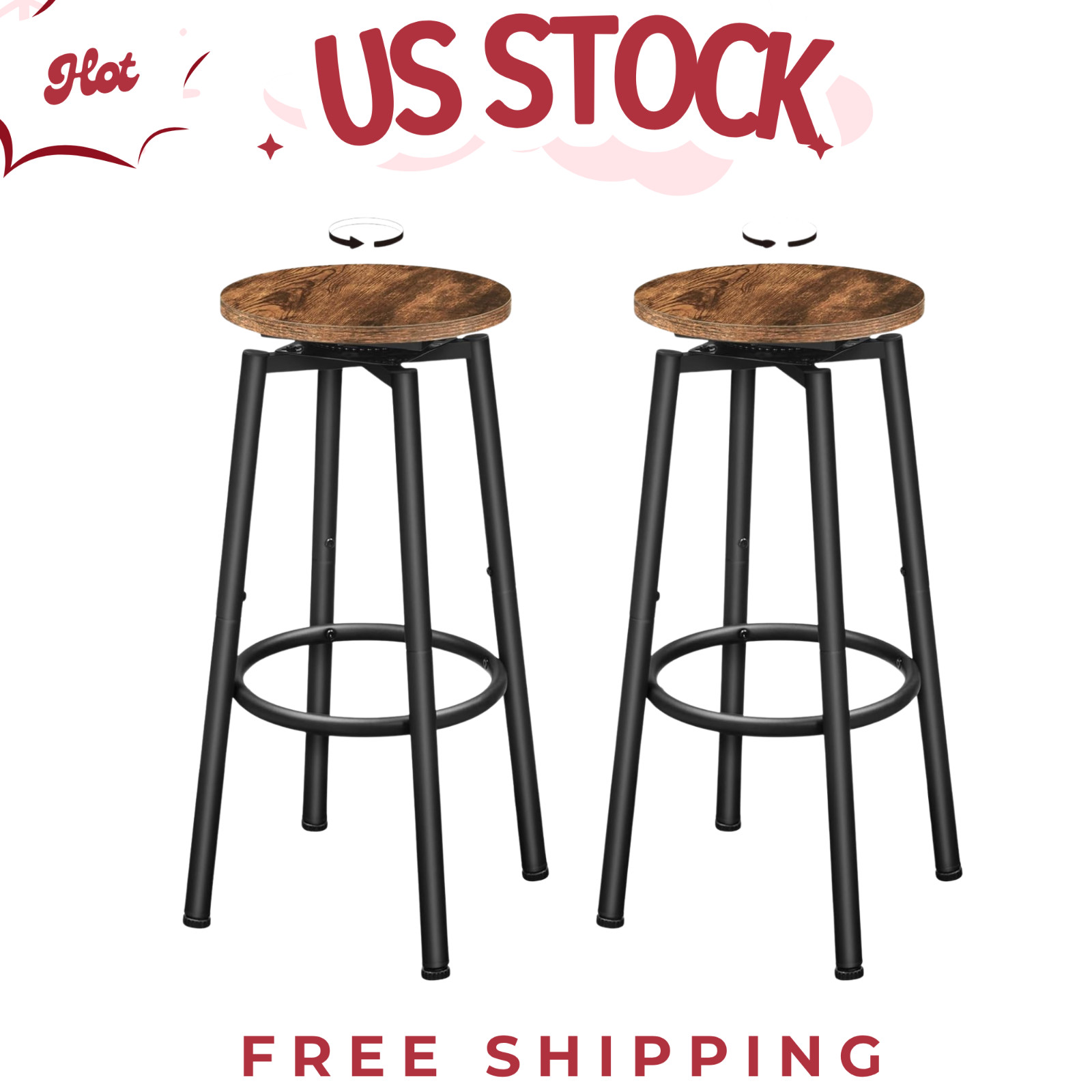 Swivel Bar Stools Set of 2 - 24.9" Rustic Brown Backless Chairs gallery
