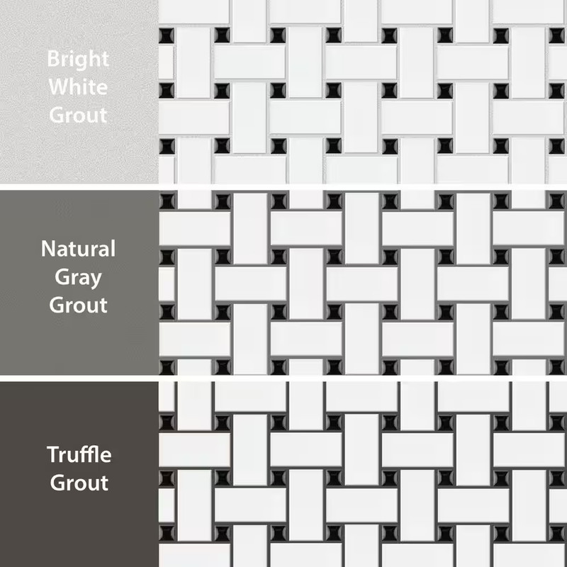 Metro Basketweave White with Black Dot 11-3/4 In. X 11-3/4 In. Porcelain Mosaic gallery