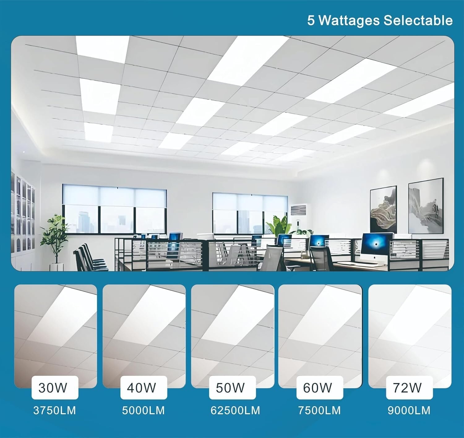 2x4 Flat LED Panel Light 30-72W Office Ceiling Lights Dimmable 0-10V 100-277V gallery