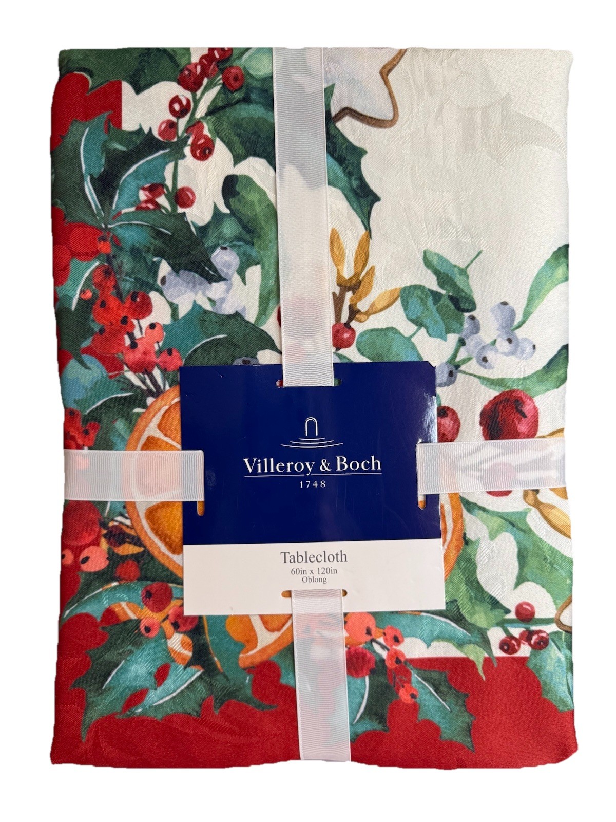 Villeroy Boch CITRUS GARLAND Tablecloth 60" x 120 OBLONG Christmas Damask White gallery