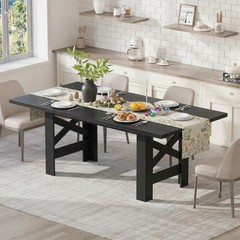 71″ Rectangular Farmhouse Dining Table for 6-8, Wood Table Only, Triangular Legs