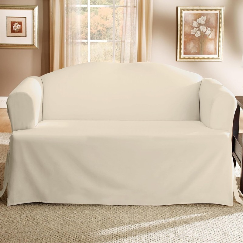 SureFit Home Décor Cotton Duck Solid T-Cushion Loveseat One Piece Slipcover, Rel gallery