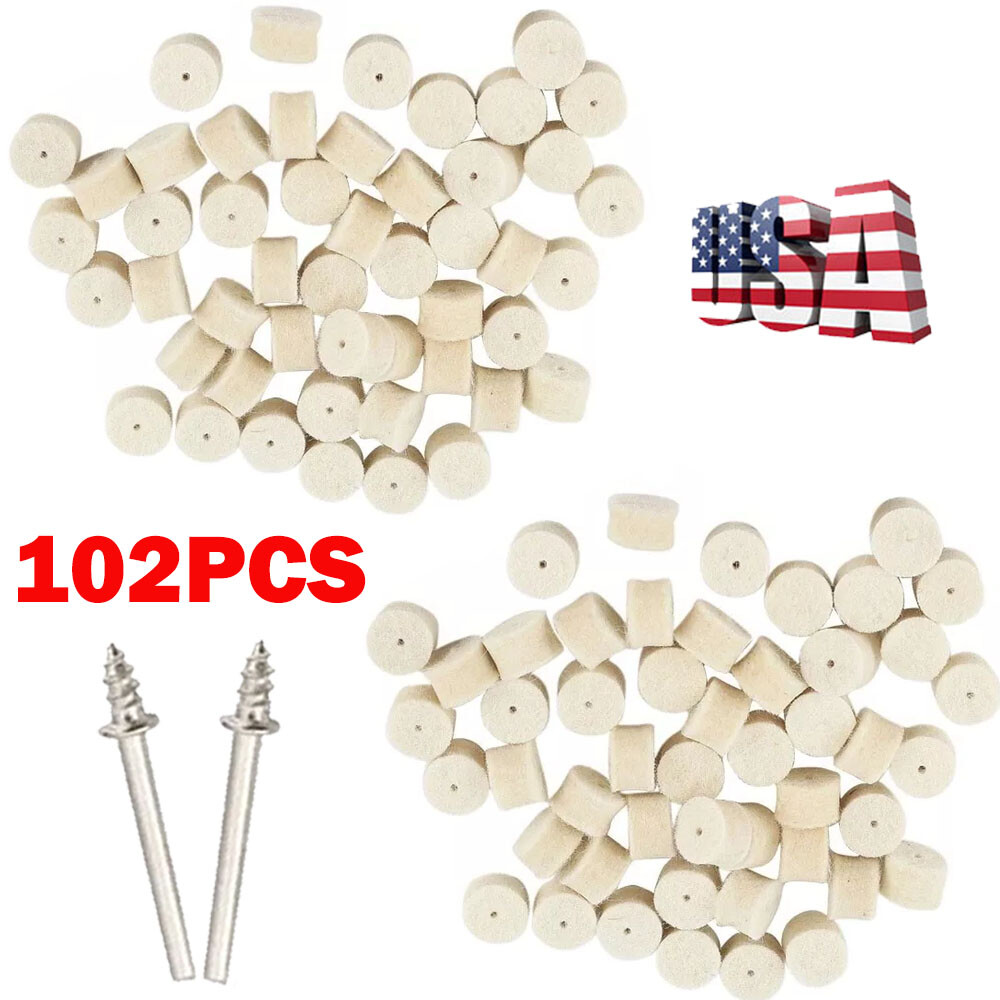 (102pcs) Wool Felt Polishing Buffing Pad 13mm + 2pc Shank For Grinding Wheel US
