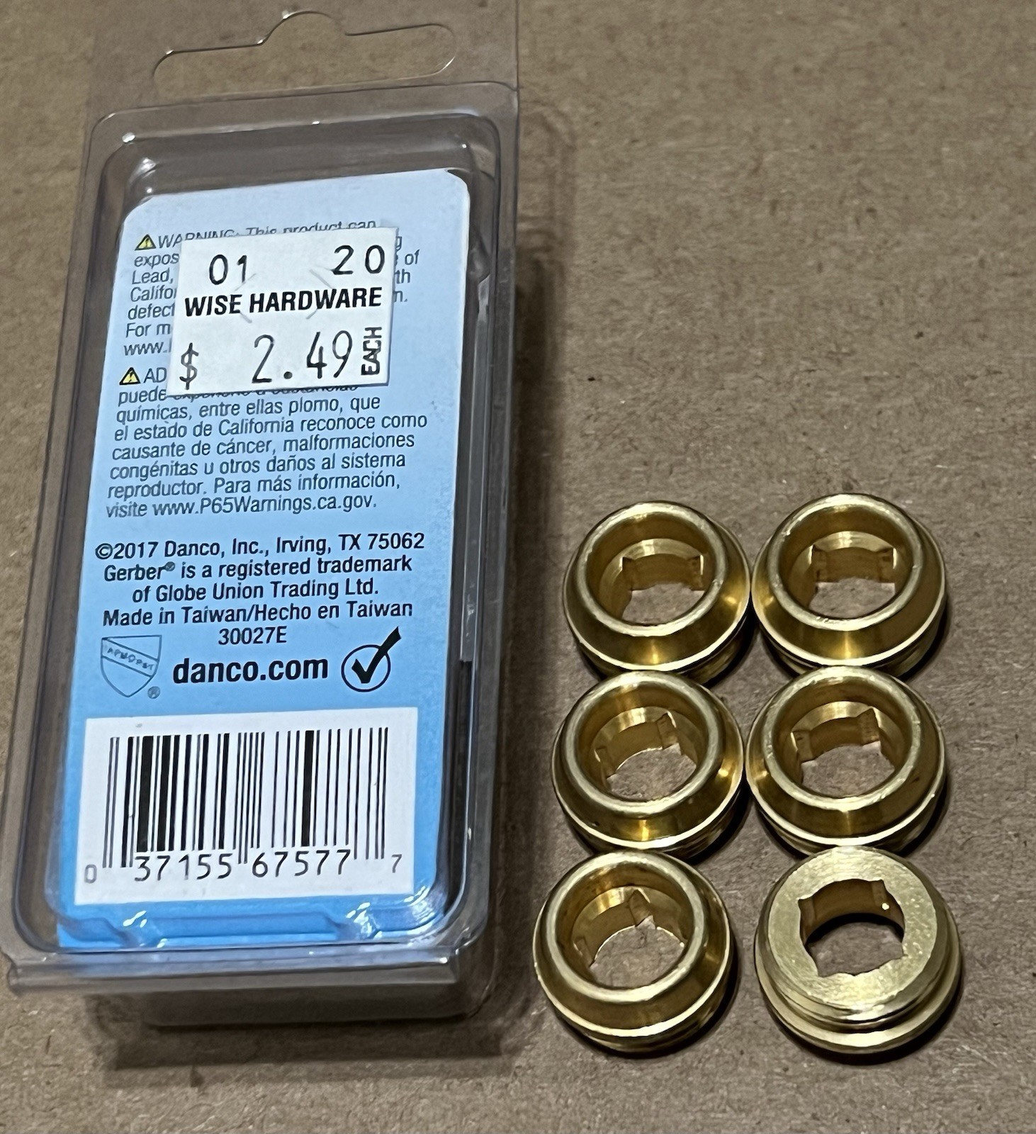 Danco #28 Gerber 5/8 In. x 20 Thread Size Faucet Brass Bibb Seat 30027E 6-Pack gallery