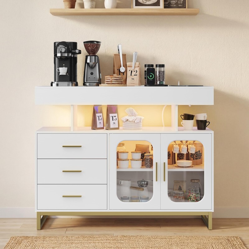 LED Buffet Cabinet Dimmable Sideboard Coffee Bar W/ Charging Station & RGB Light gallery