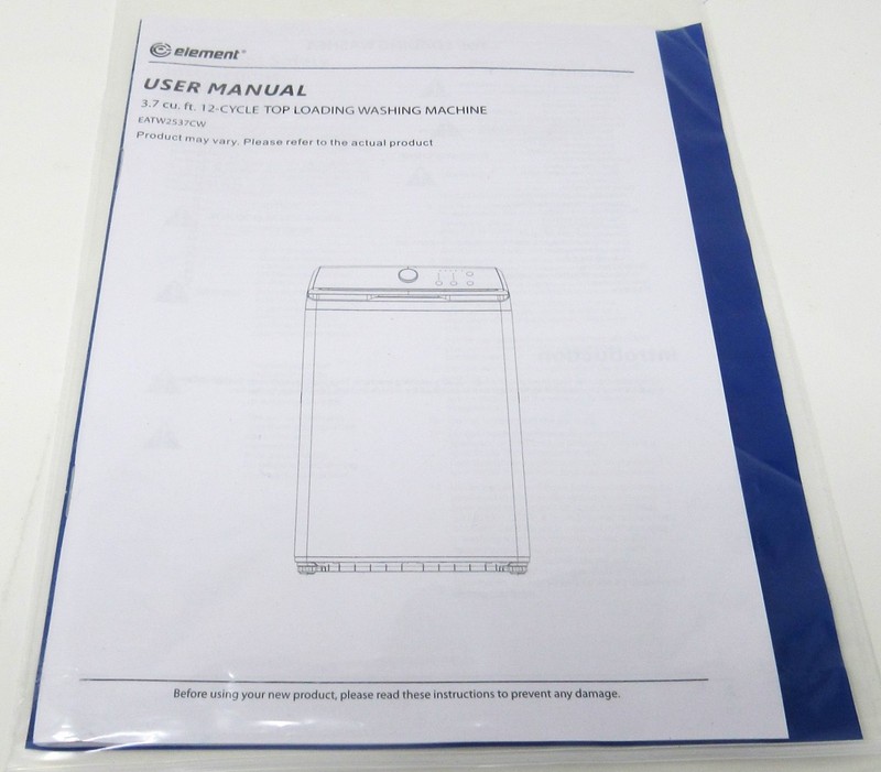 Element Top Loading Washing Machine User Manual 3.7 CuFt 12 Cycle EATW2537CW NEW gallery