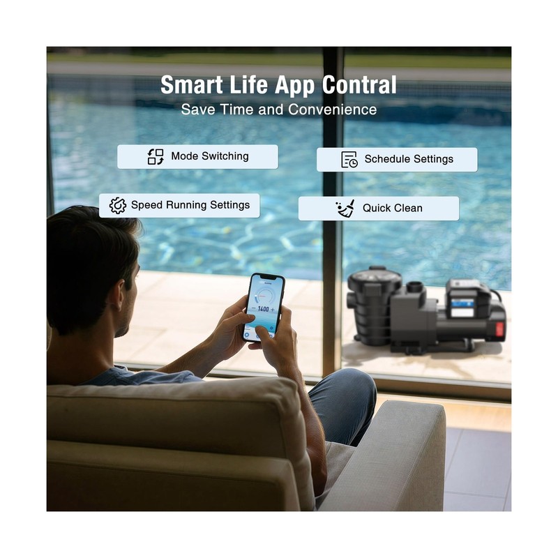 CrestWave Smart Variable Speed Pool Pump 1.5HP, Smart Life APP Control, 38 dB... gallery