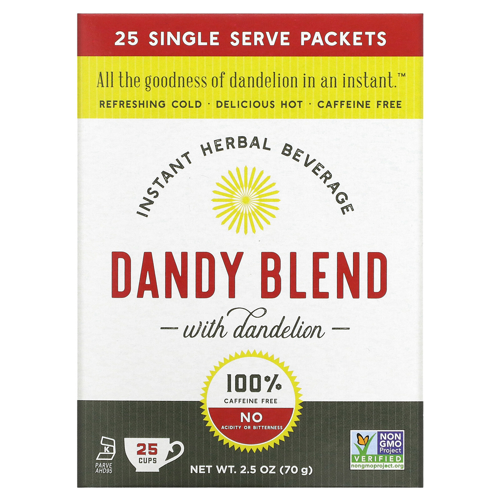 Instant Herbal Beverage with Dandelion, Caffeine Free, 25 Single Serve Packets, gallery