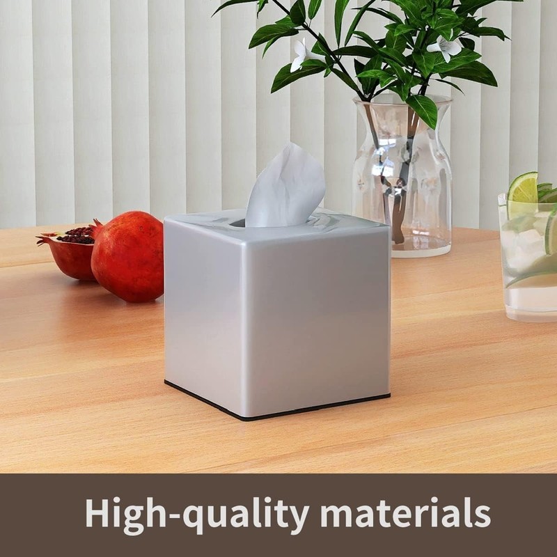 Elegant Silver Square Tissue Box Cover - Modern Home Accessory for All Rooms gallery