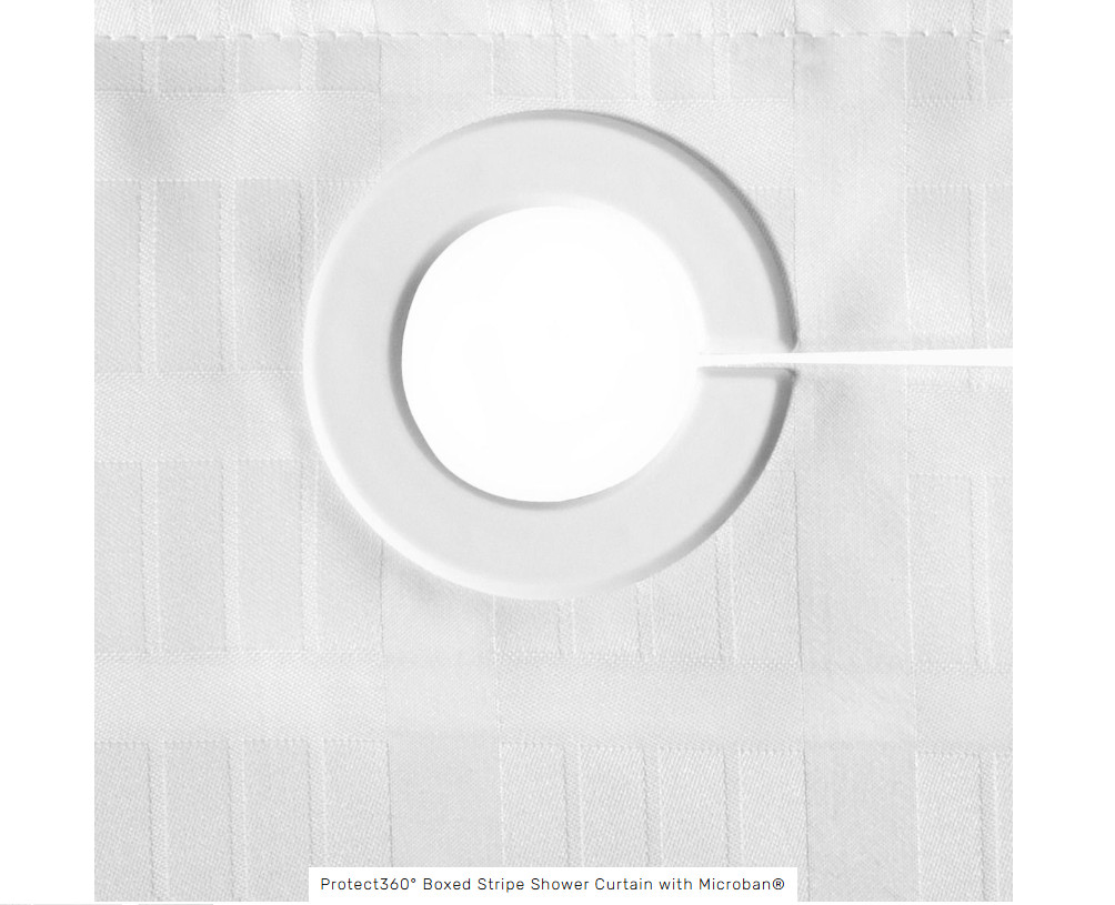 Manchester Mills Protect360° Shower Curtain White Boxed Stripe Microban HOOKLESS gallery