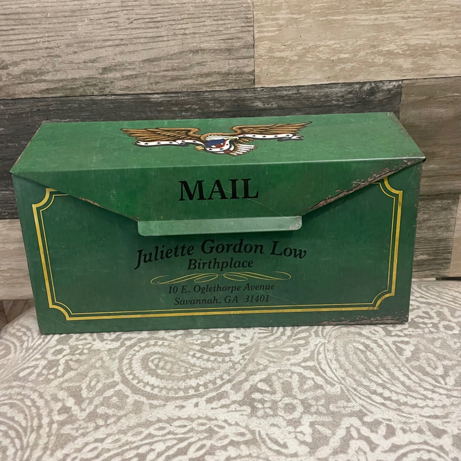 Juliette Gordon Low Birthplace Mailbox Green Tin Eagle Girl Scouts Collectible gallery