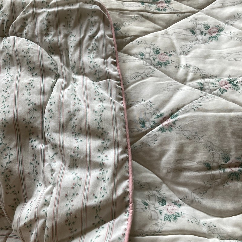 Full Size Comforter Reversible 2 Ruffle Pillow Shams Pink Rose Bows Cottage Core gallery