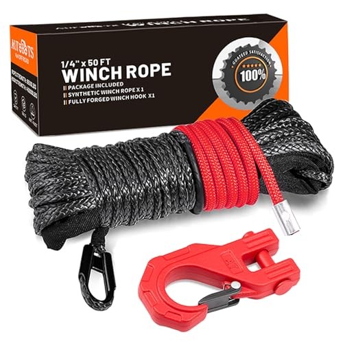 Synthetic Winch Rope 1/4" X 50 Ft， Max 9500lbs Winch Rope with Heavy Duty 3/8 gallery