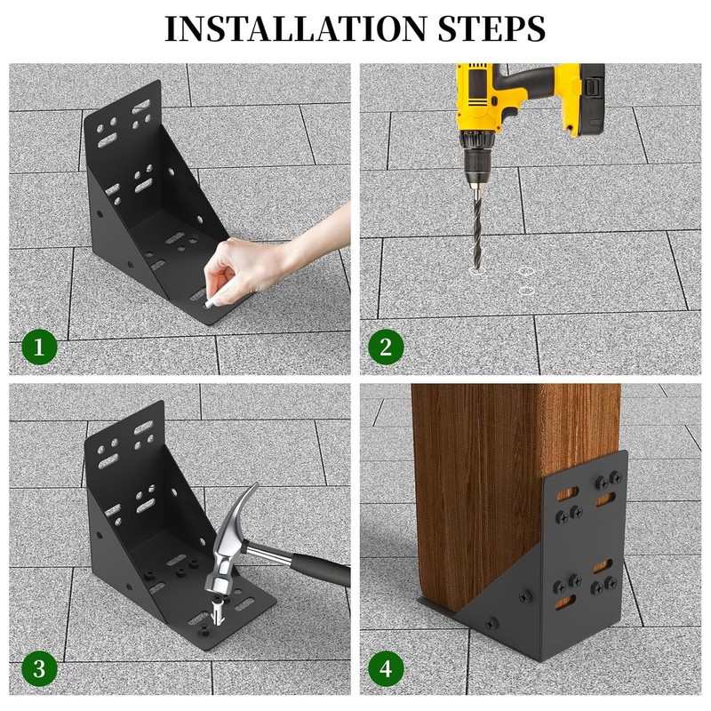 8PCS Post Base Pergola Brackets Kit, Heavy Duty 90-Degree Angle Pergola Bracket gallery