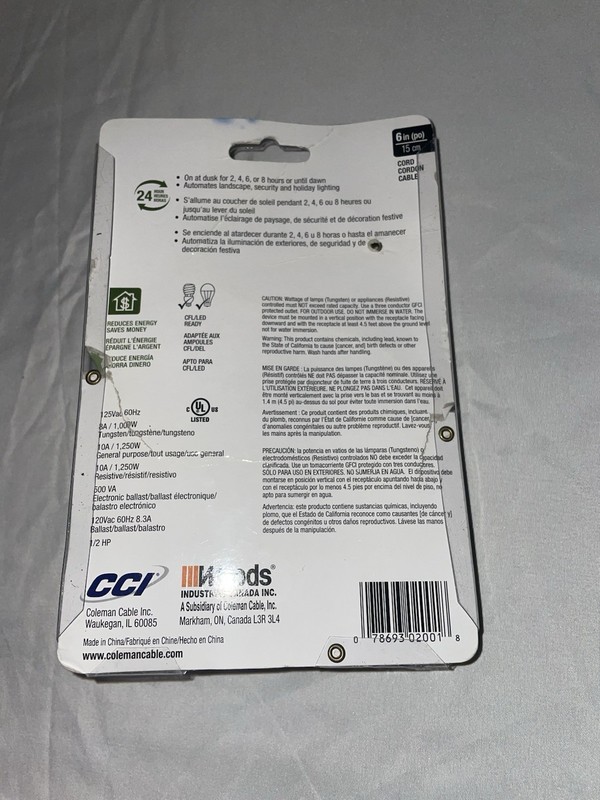 24Hour Outdoor Plug-In Lighting Timer 2 4 6 8 Hr Dusk Dawn 125Vac 60hz 10A 1250W gallery