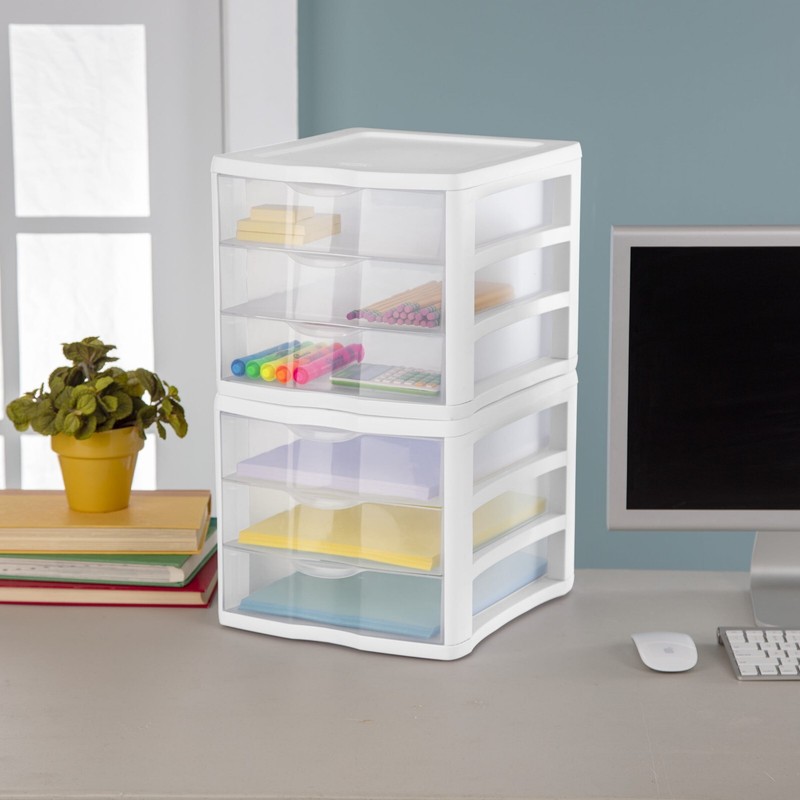 3 Drawer Unit Clear Plastic Countertop, Desktop Drawers, White gallery