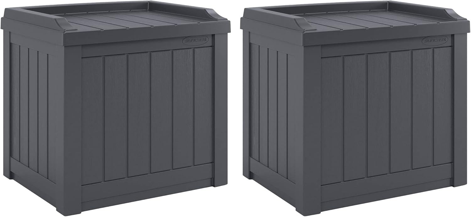 2 Pack Small Deck Box Storage w/Bench Seat for Indoor & Outdoor Use 22 Gal. gallery