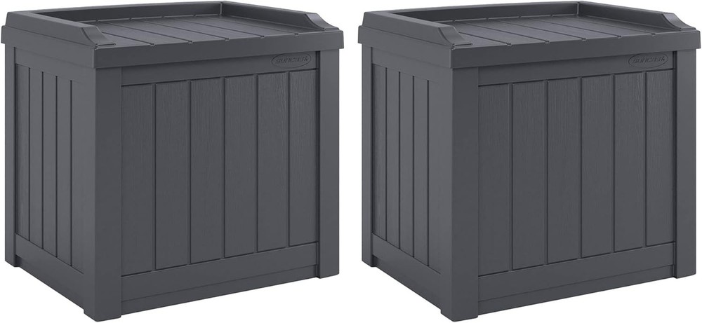2 Pack Small Deck Box Storage w/Bench Seat for Indoor & Outdoor Use 22 Gal.