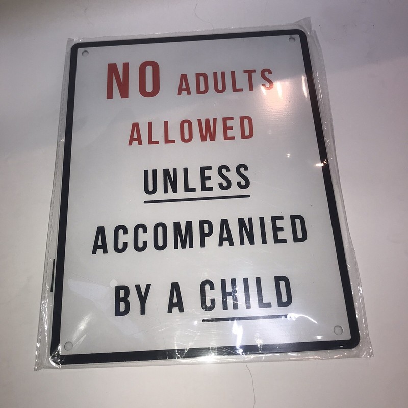 No Adults Allowed Unless Accompanied By Child + All Play All Day Metal Sign gallery