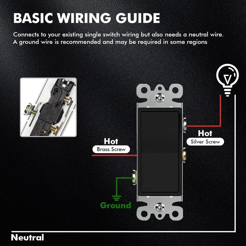 Decora Light Switch Black, Single Pole Paddle Rocker,15A 120V/277V,10 Pack gallery