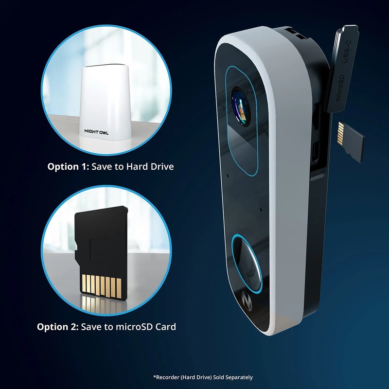 Night Owl 2K Hybrid Wired/Wireless Video Doorbell Wi-Fi Dual Power Battery Black gallery