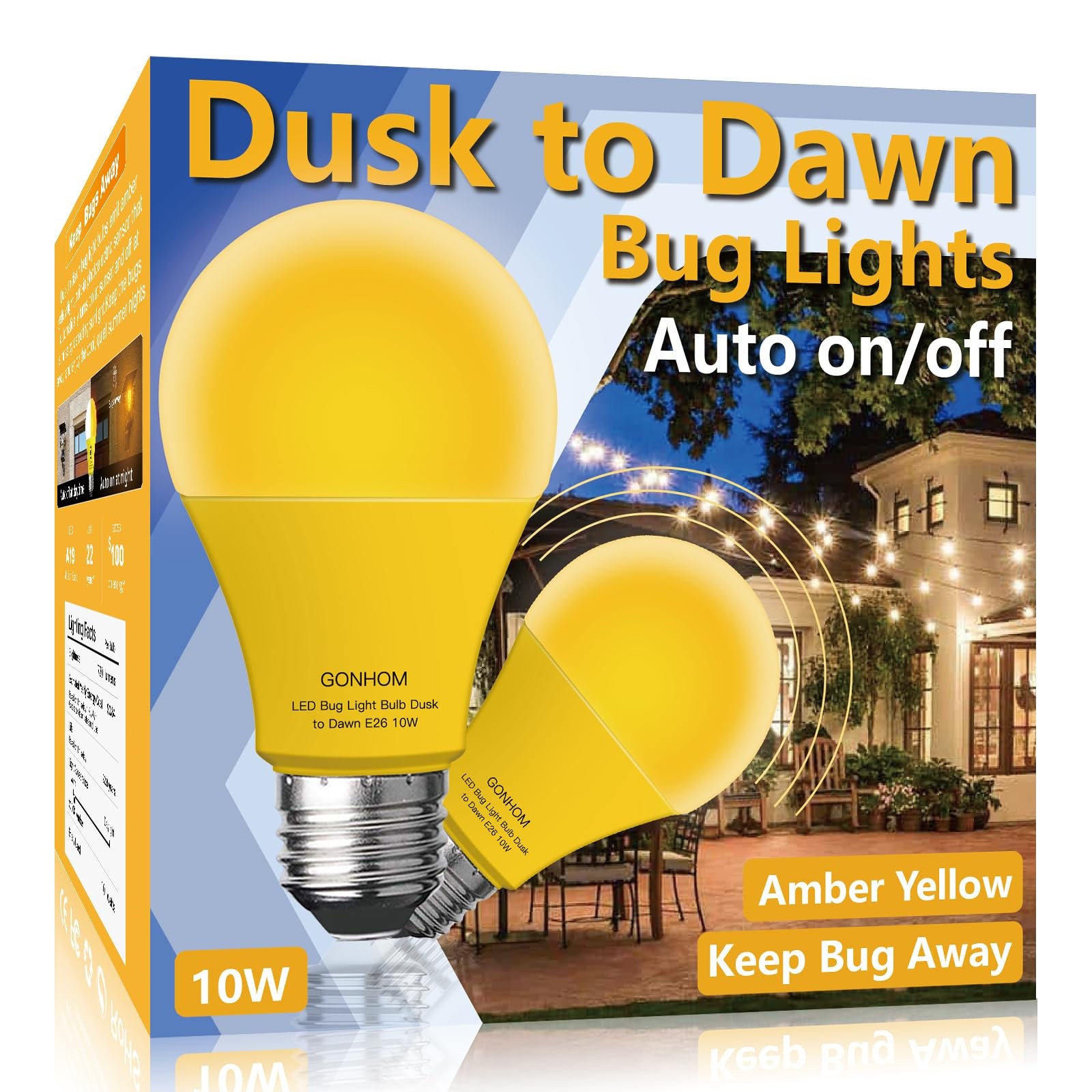 2 Pack Dusk to Dawn Amber Bug Light Bulb 10W E26 Outdoor gallery