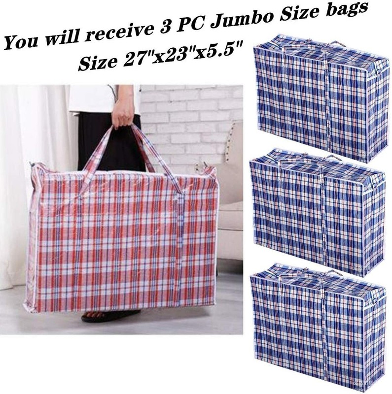 6 Pc Reusable Large Jumbo plastic Shopping Laundry Moving Storage Bag Zipper gallery