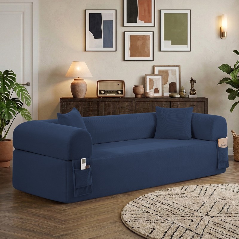 Convertible Sofa Bed ,Boneless Couch Corduroy Futon Sleeper Couch with 2 Pillows gallery