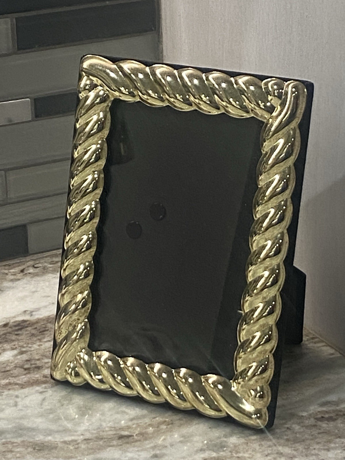 Vintage Brass Rope Picture Frame 5x7 Outer Wall Mount Tabletop Gold Twist Glass gallery
