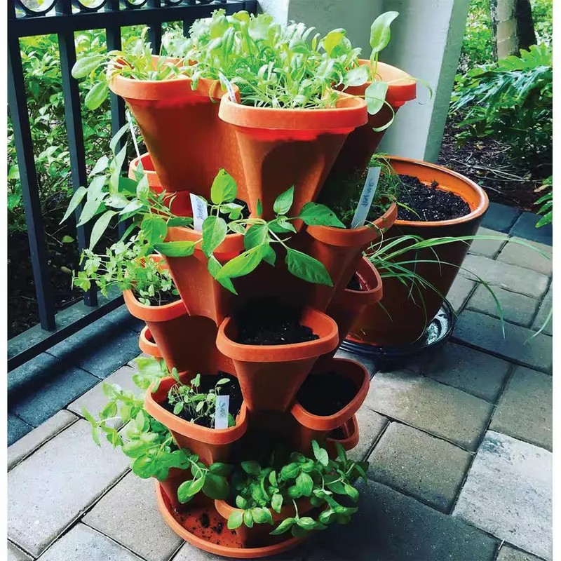 Mr. Stacky Vertical Planter Terracotta Plastic Stackable Self-Watering (5-Pack) gallery
