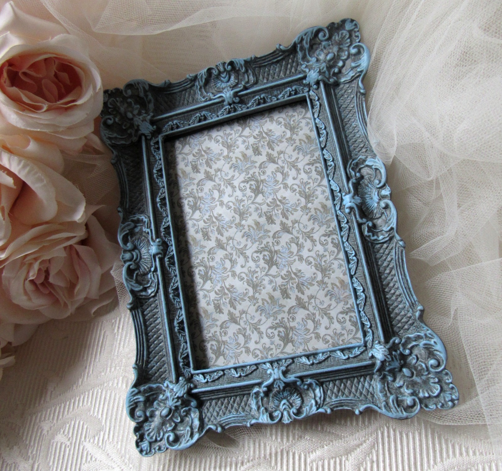 Ornate 4x6 frame,Baroque,Rococo,Hang/Stand,Antiqued,Blue,Event Decor,Victorian gallery