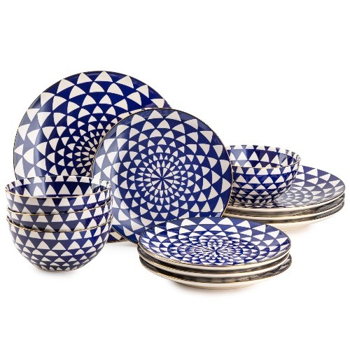 Thyme & Table Medallion 12-Piece Ceramic Dinnerware Set Black and White gallery