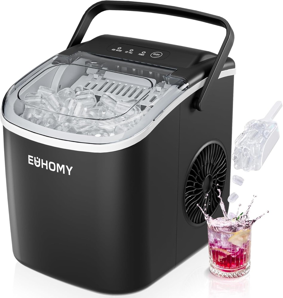 Countertop Ice Maker Machine with Handle, 26lbs in 24Hrs, 9 Ice Cubes Ready