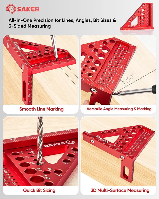 Saker 3D Multi-Angle Measuring Square Ruler, Aluminum Alloy Carpenter Square, 0- gallery