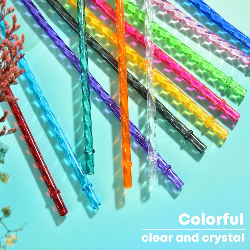 12Pack Reusable Plastic Clear Swirl Straws, 13" Extra Long Colorful Hard Plas... gallery