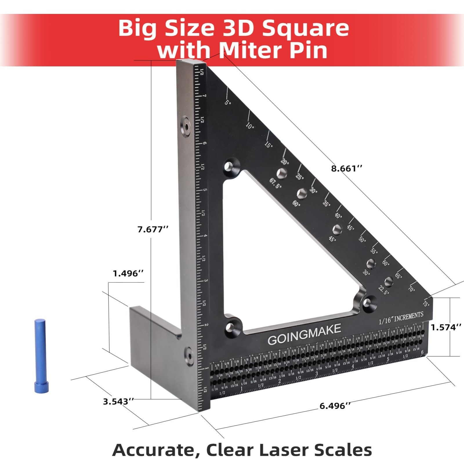 Multi-Angle Measuring Ruler 6x7.5 Inch Carpenter Square for Woodworking & Constr gallery