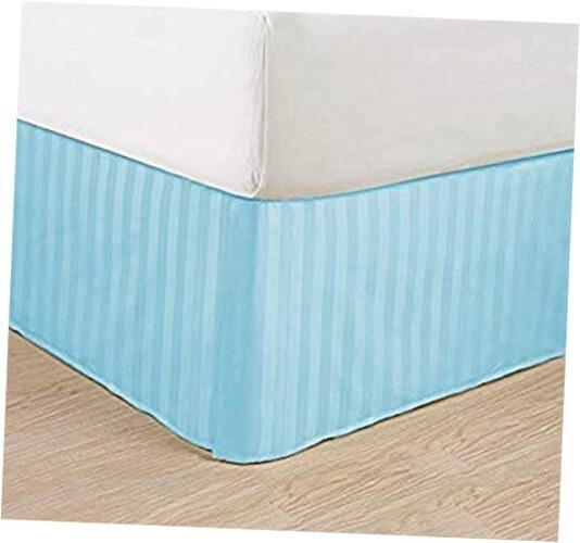 Wrinkle Free - 1500 Thread Count Egyptian Quality Stripe Bed Skirt - Full Aqua