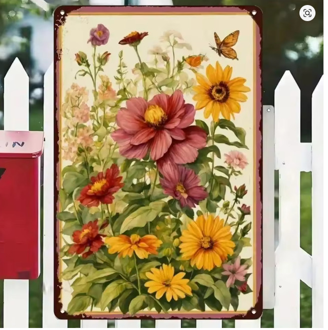 Retro Vintage Rustic Boho Wild Flowers Butterfly Wall Metal Sign 8x12 gallery