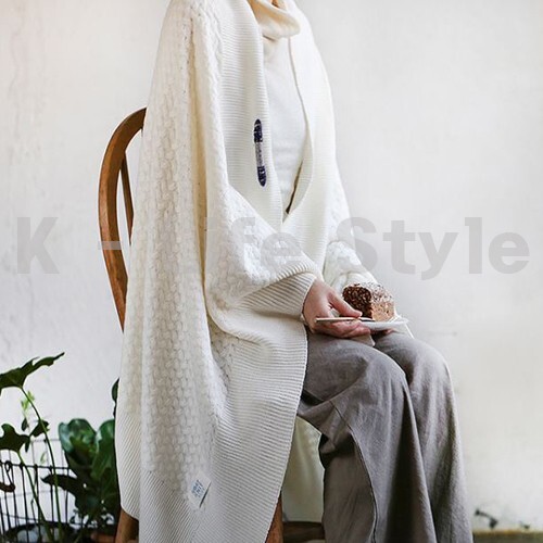 Super Wash Wool Ivory Cable Knit Throw Blanket 34"X65" Sofa,Home - Made in Korea gallery