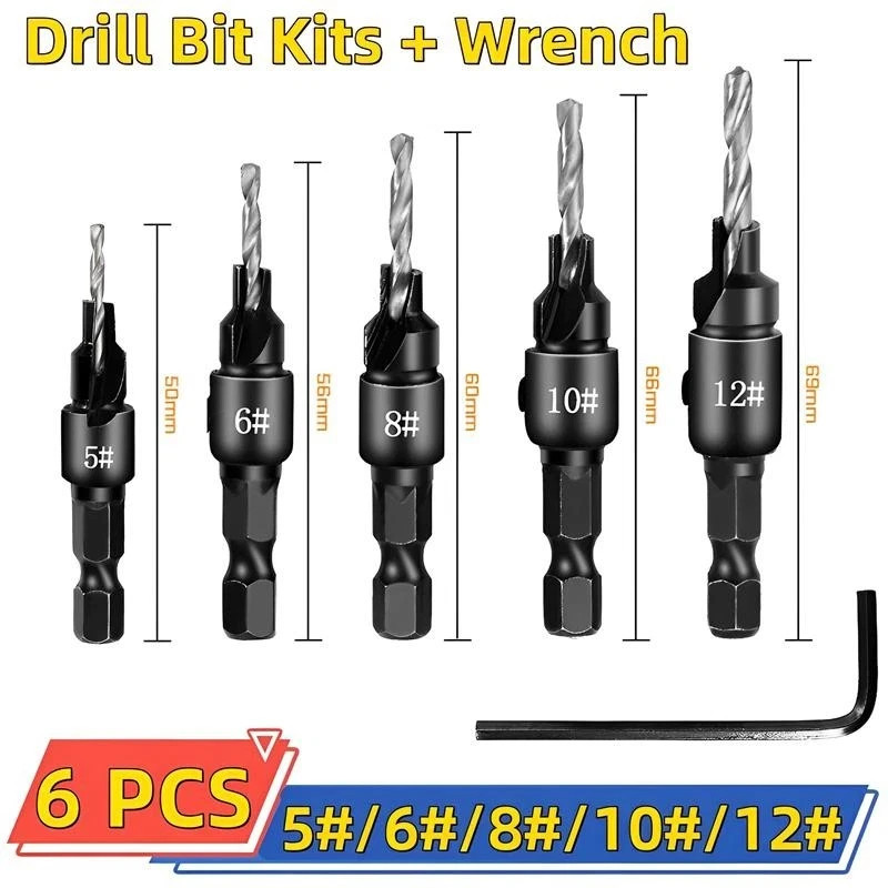 5pcs Countersink Drill Woodworking Drill Bit Set Drilling Pilot Holes for Screw gallery