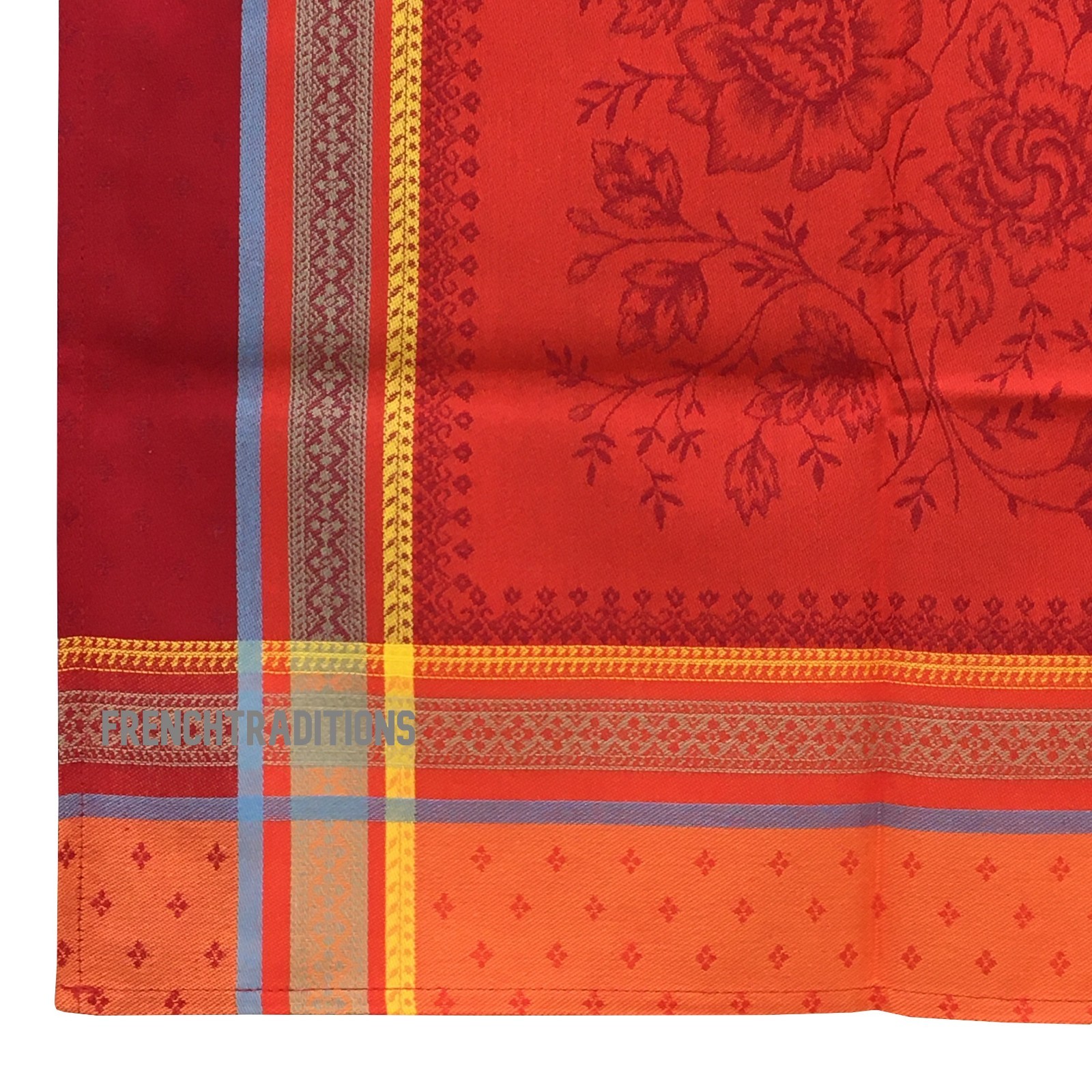 French Jacquard Provencal Table Runner Flowers Red - Made in France 65X21 gallery