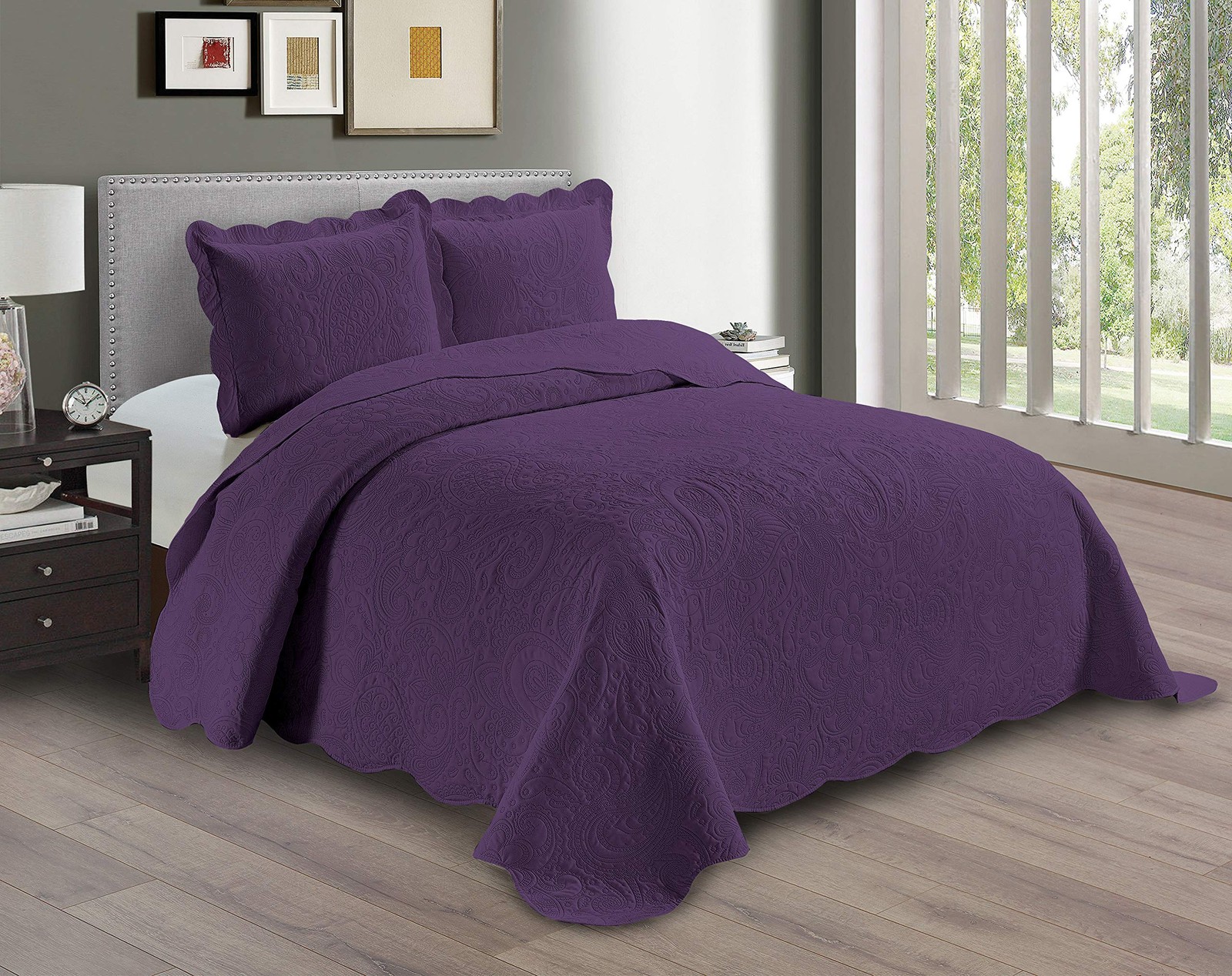 Embossed Coverlet Bedspread Set Oversized Solid Purple King/california King Bed gallery