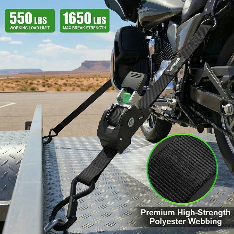 Retractable Ratchet Straps (4-Pack) - 1 Inch X 10 Feet (1,650Lb Break Strength) gallery