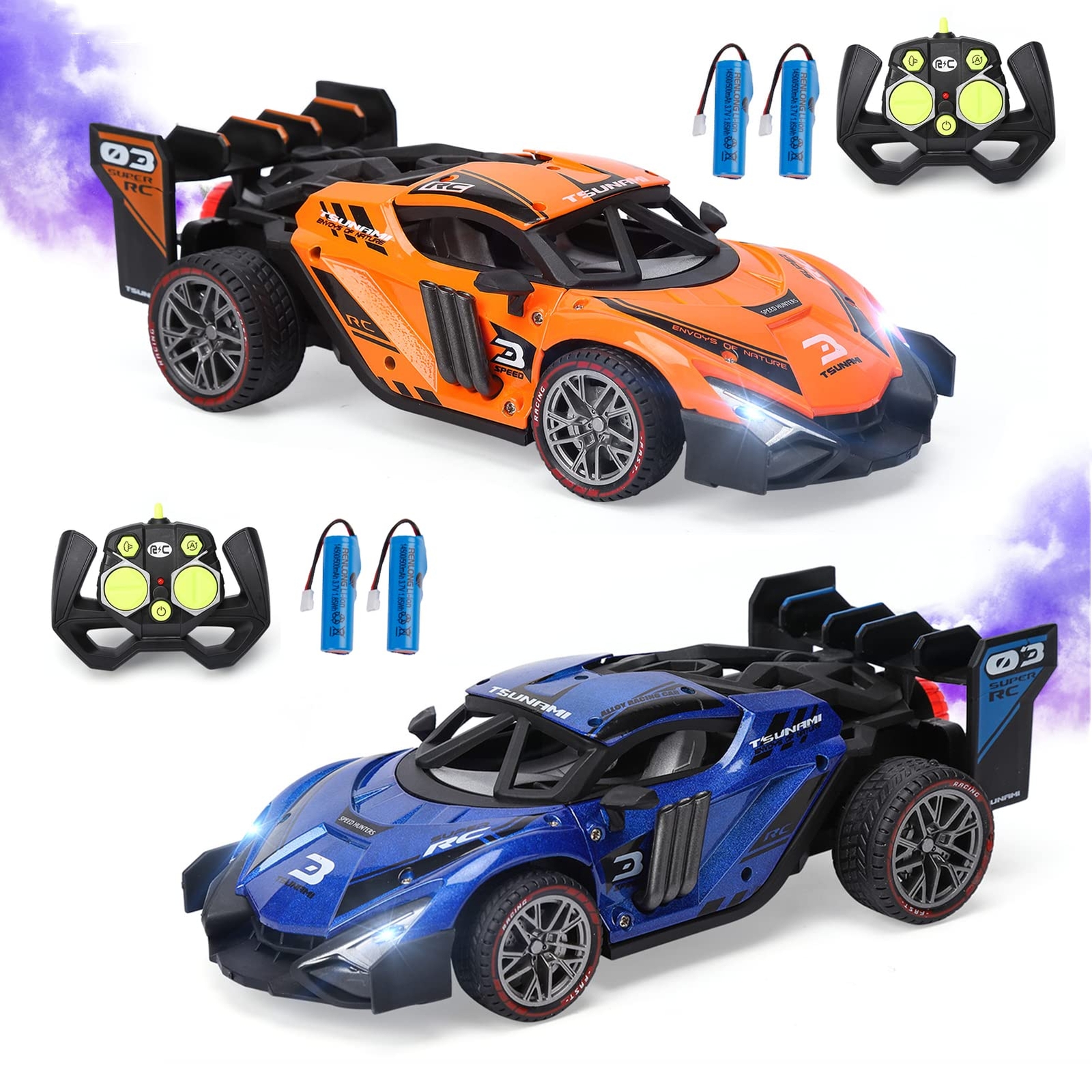 2 Pack Remote Control Drift Car With Spray and Light,2.4GHZ 4WD Off Road Toy Car gallery