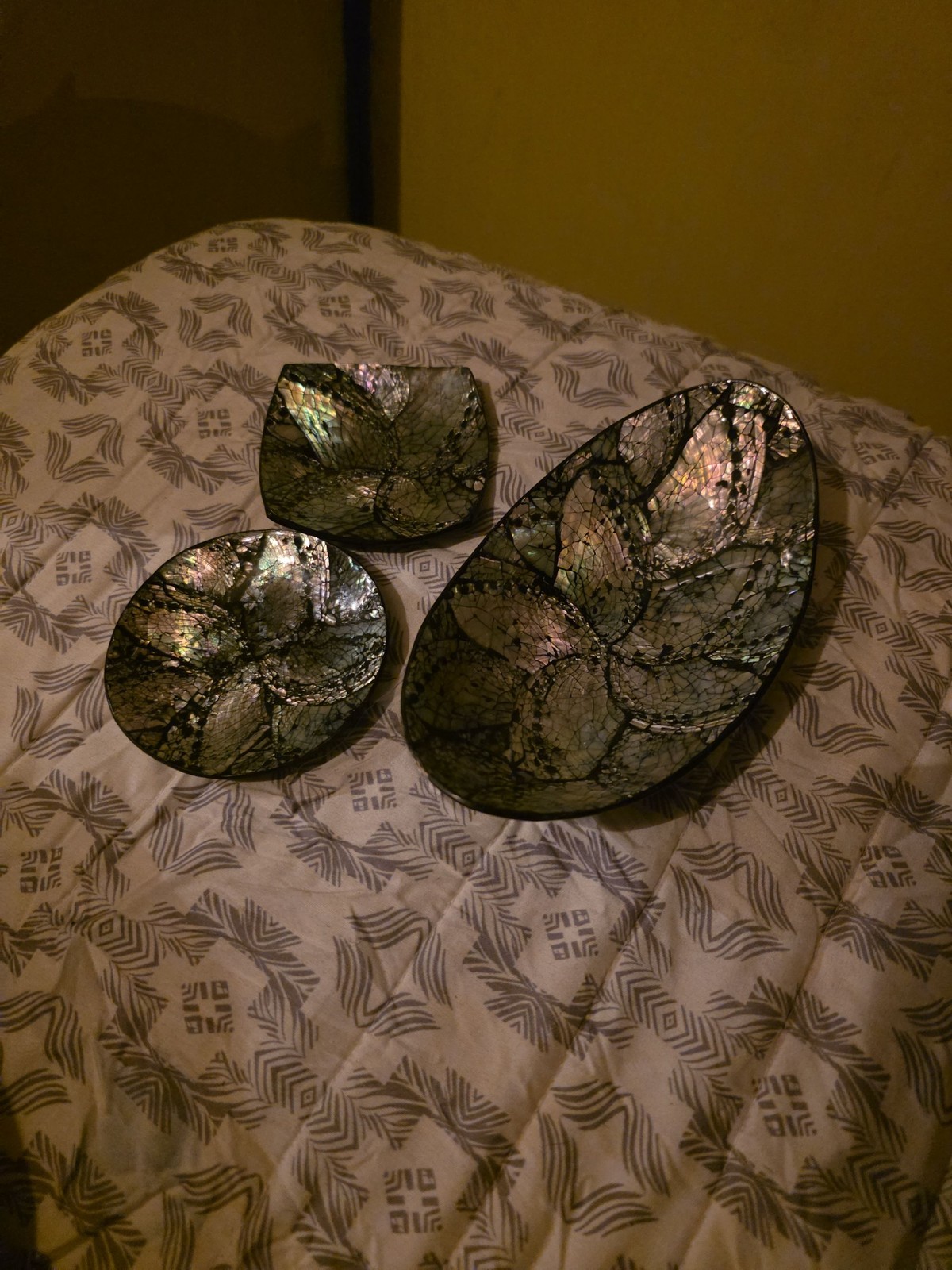 Abalone Shell Mosaic Decorative Bowls Set of 3 Trinket Dish Coastal Art gallery