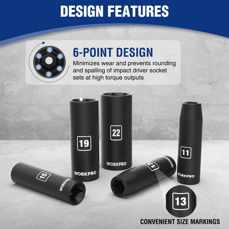 WORKPRO 14pc1/2''Drive Deep Impact Socket Set 6-Point Impact Deep w/Storage Case gallery