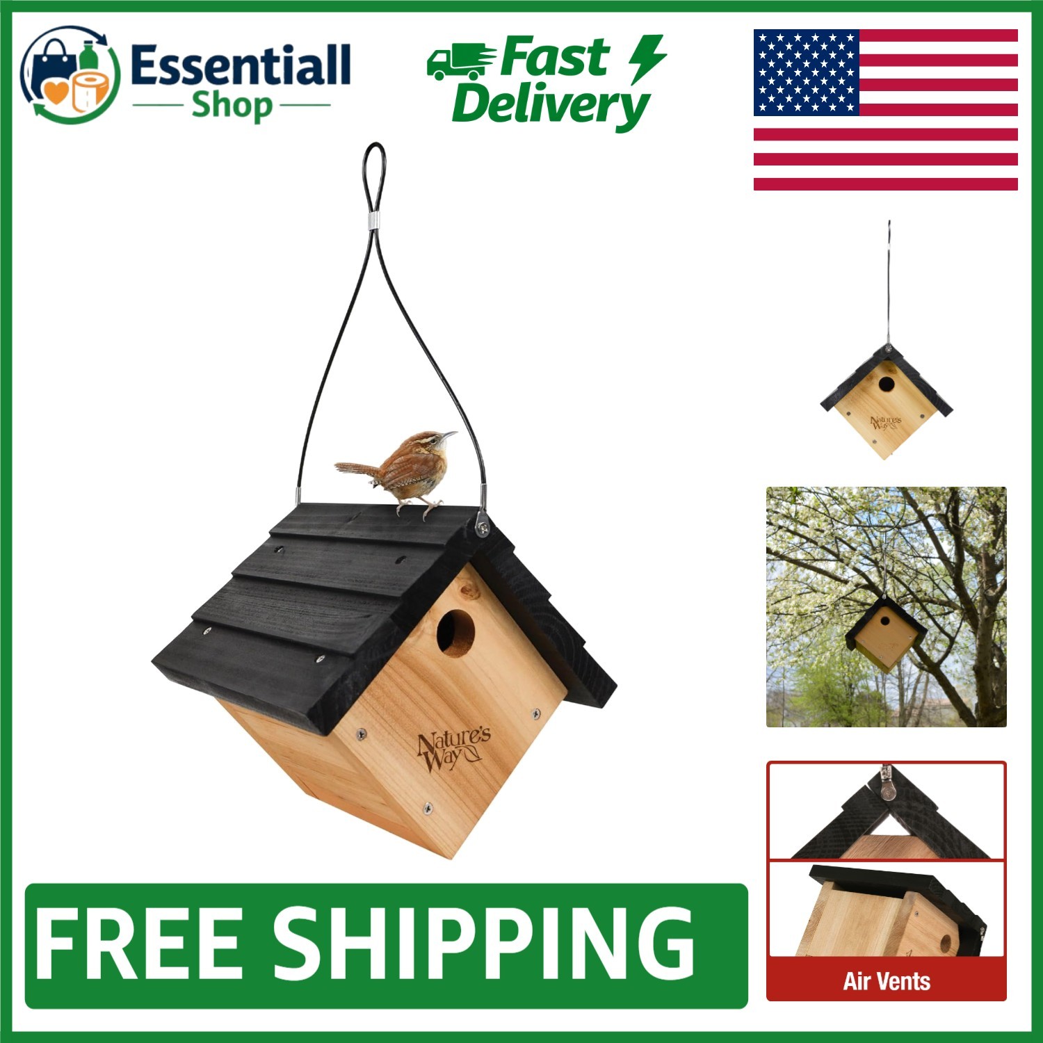 Stylish Modern Cedar Birdhouse with Clean-Out Access - 8 x 8.875 x 8.125 gallery