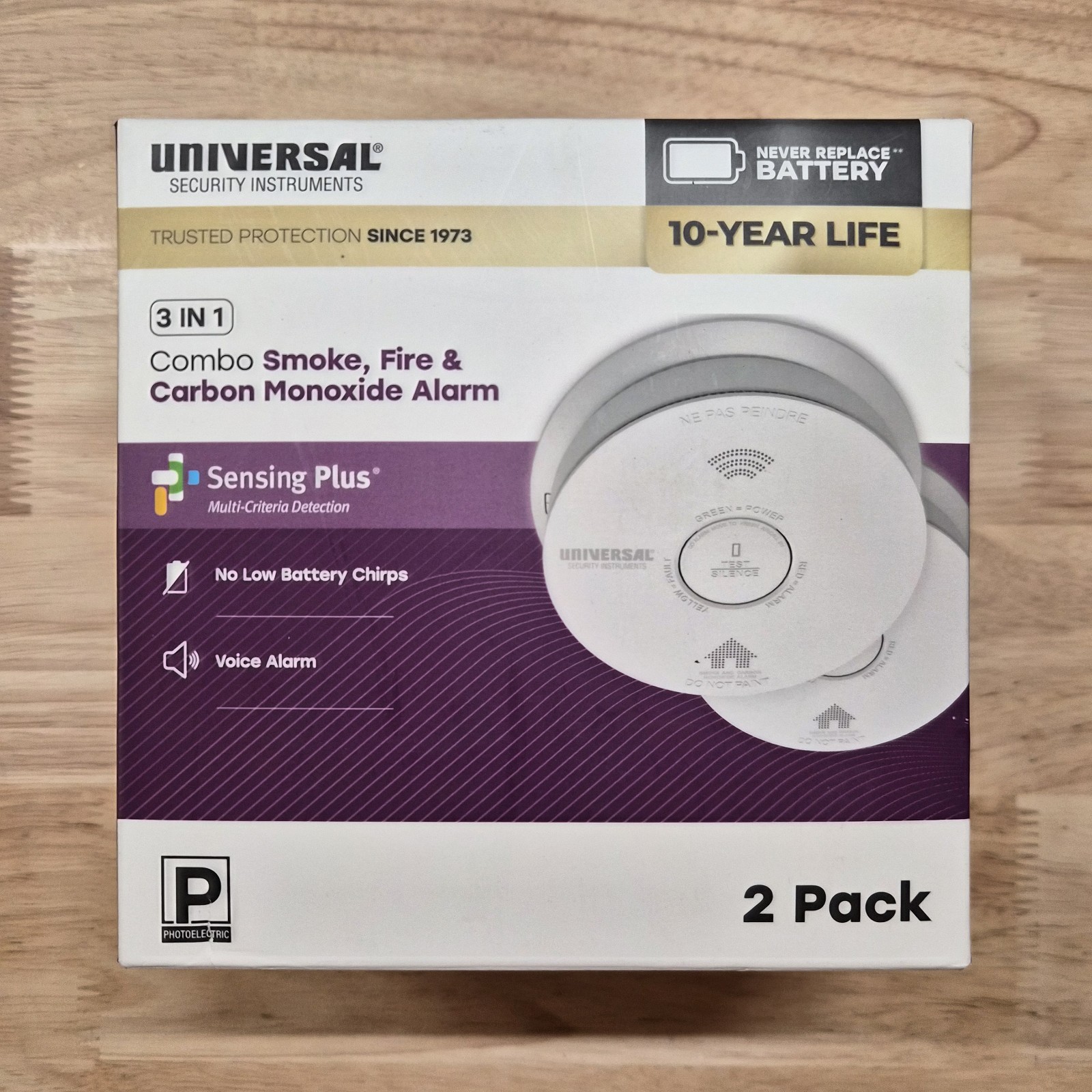 2 Pack Universal 10-Year Battery Combination Smoke Fire Carbon Monoxide Detector gallery