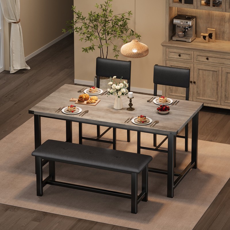 Space-Saving Modern Dining Table Set for 4, Kitchen Table with Bench & 2 Chairs gallery