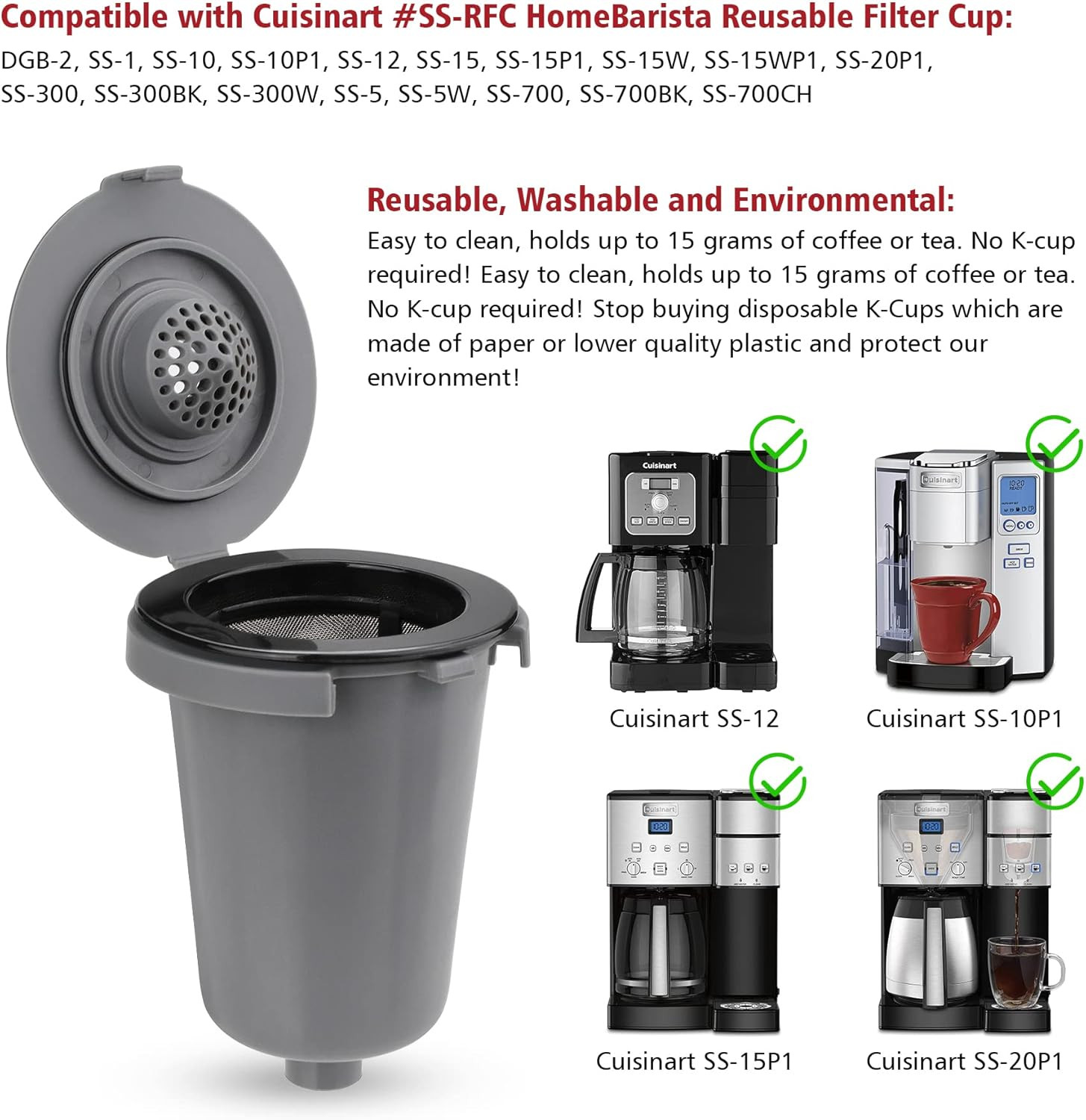 Reusable Filter Cup for Cuisinart Compatible with Cuisinart #SS-RFC Homebarista gallery